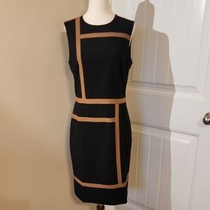 Ann Taylor Black Dress with Tan Geometric Design